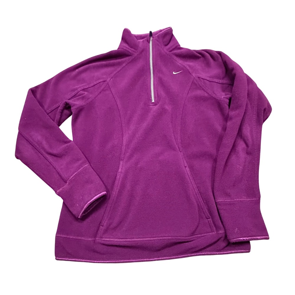 Vintage Nike Womens Quarter Zip Fleece Pullover Purple Thumbholes Mock Neck S